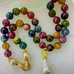 NEW multicolor Tourmaline round NATURAL Gemstone Keshi Baroque pearl necklace